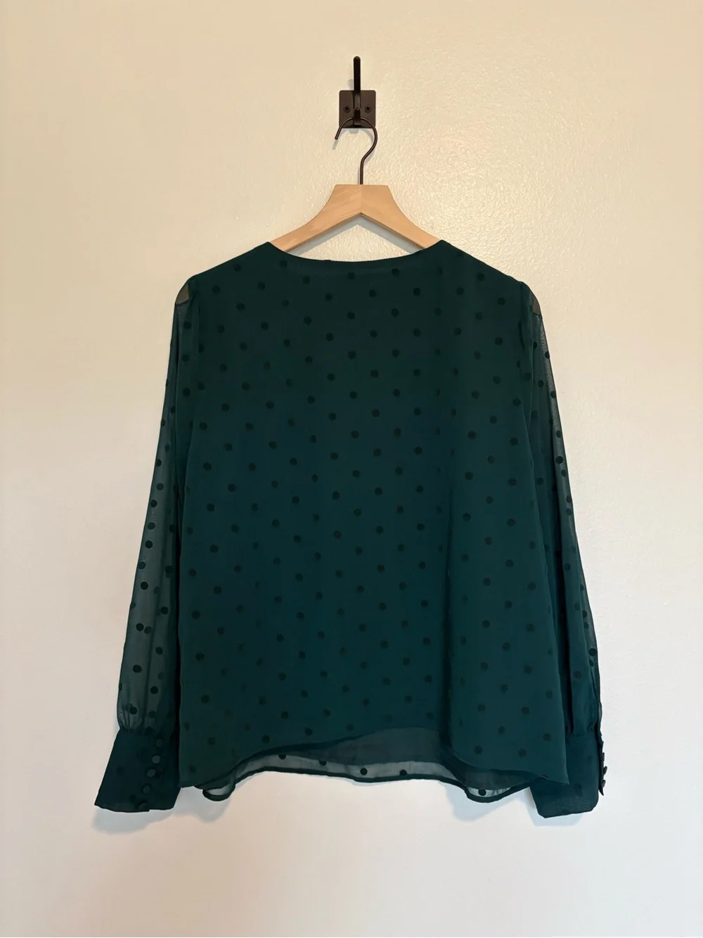 J. Crew Chiffon Dot V-Neck Puff Sleeve Blouse Career Green XXL